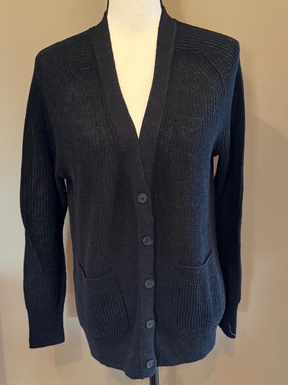 J. Crew Linen Blend Black Knit Button Down Cardigan, Size Small
